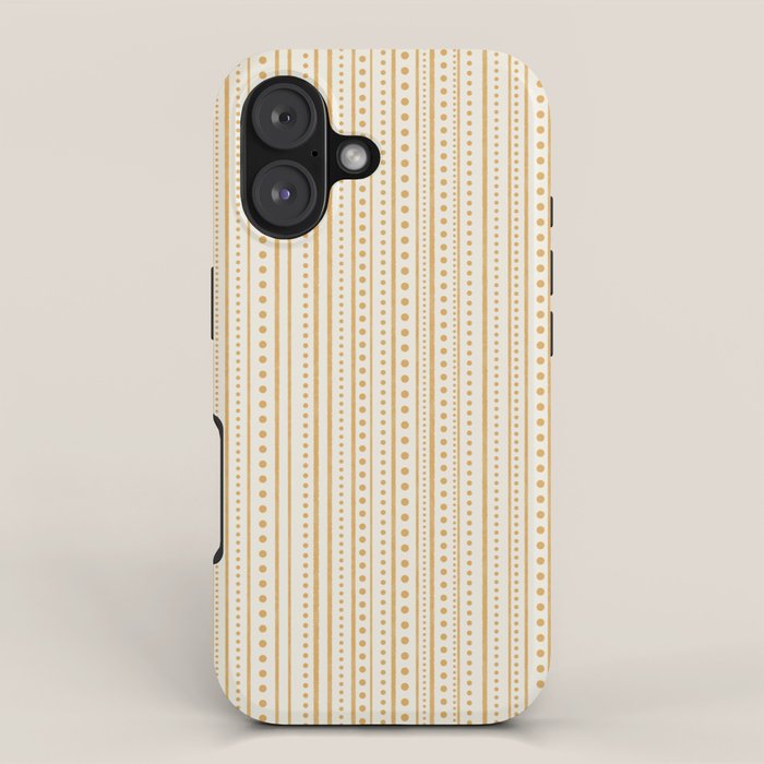 Bamako Textured Stripes and Dots Vertical Pattern in Muted Gold and Cream iPhone Case Gallery Image 1