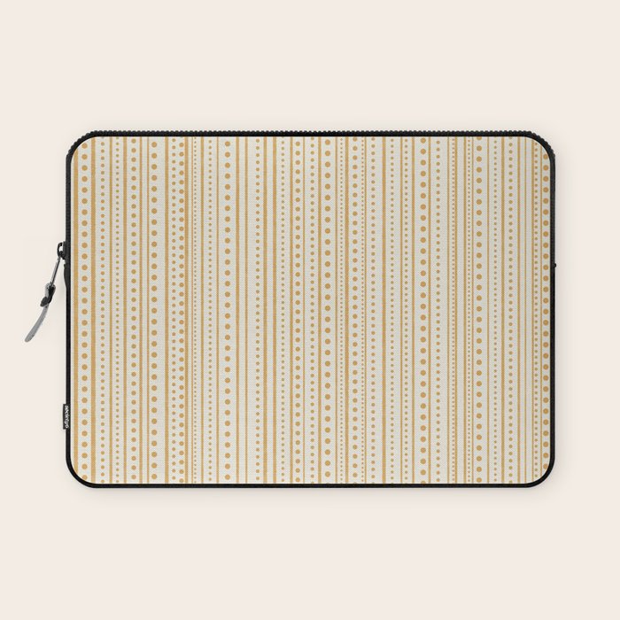 Bamako Textured Stripes and Dots Vertical Pattern in Muted Gold and Cream Laptop Sleeve Gallery Image 1
