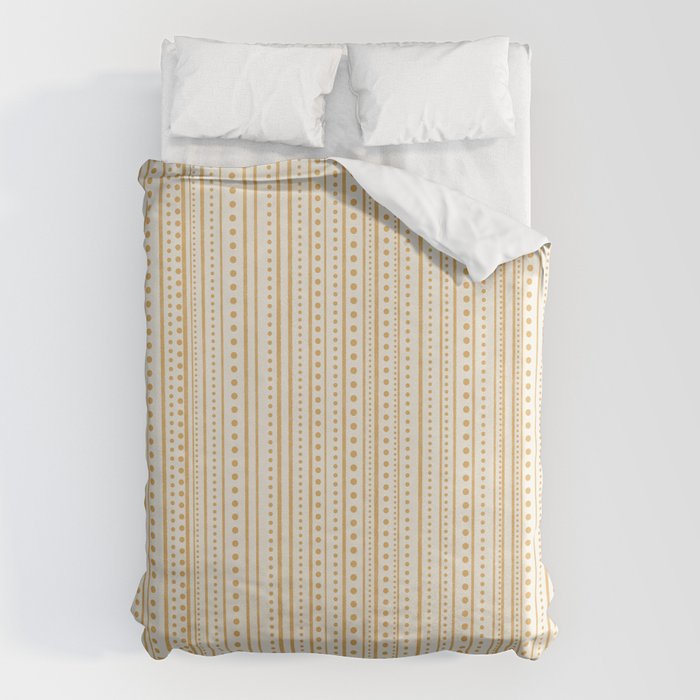 Bamako Textured Stripes and Dots Vertical Pattern in Muted Gold and Cream Duvet Cover Gallery Image 1