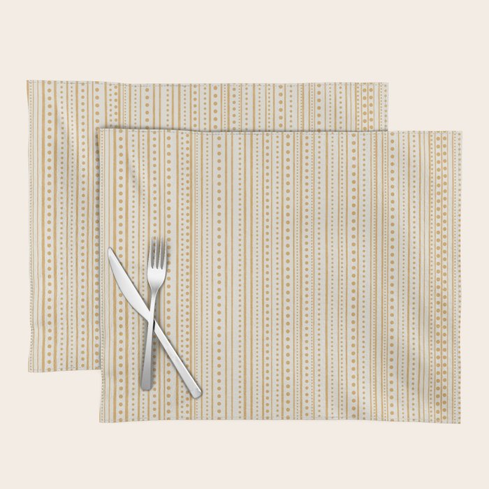 Bamako Textured Stripes and Dots Vertical Pattern in Muted Gold and Cream Placemat Gallery Image 1