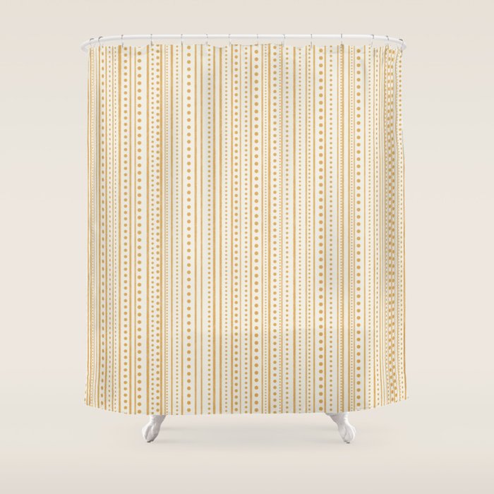 Bamako Textured Stripes and Dots Vertical Pattern in Muted Gold and Cream Shower Curtain Gallery Image 1
