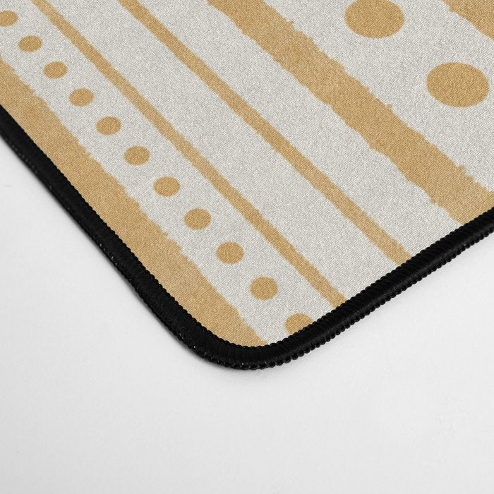 Bamako Textured Stripes and Dots Vertical Pattern in Muted Gold and Cream Desk Mat Gallery Image 4