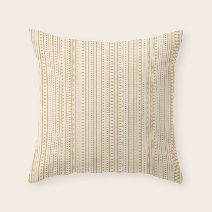 Bamako Textured Stripes and Dots Vertical Pattern in Muted Gold and Cream Throw Pillow Gallery Image 6