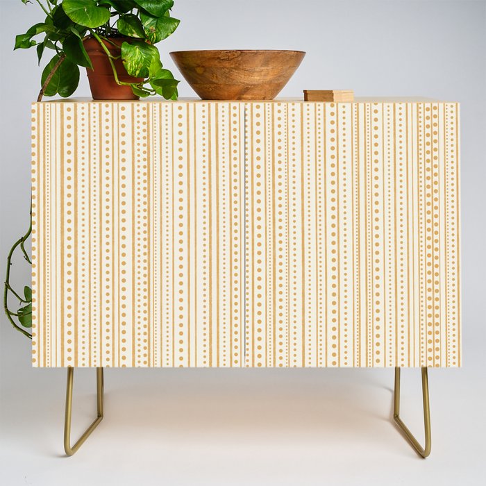 Bamako Textured Stripes and Dots Vertical Pattern in Muted Gold and Cream Credenza Gallery Image 1