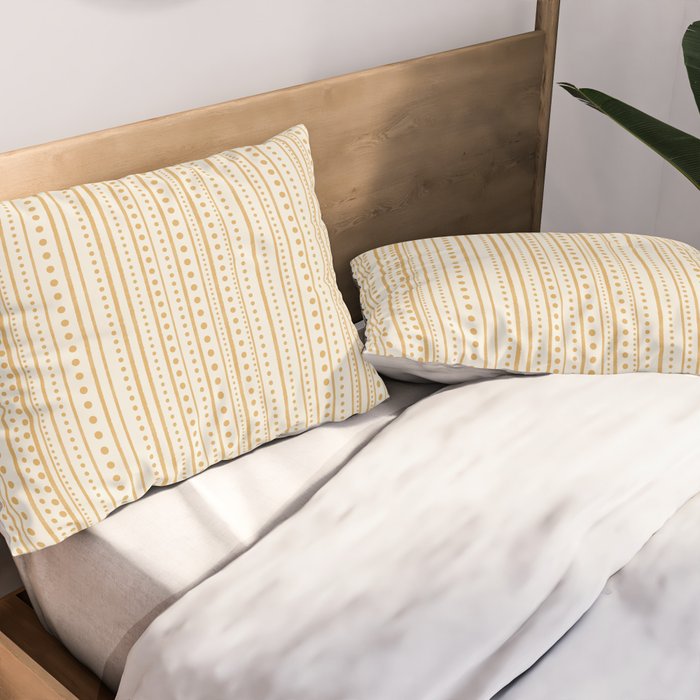 Bamako Textured Stripes and Dots Vertical Pattern in Muted Gold and Cream Pillow Sham Gallery Image 2