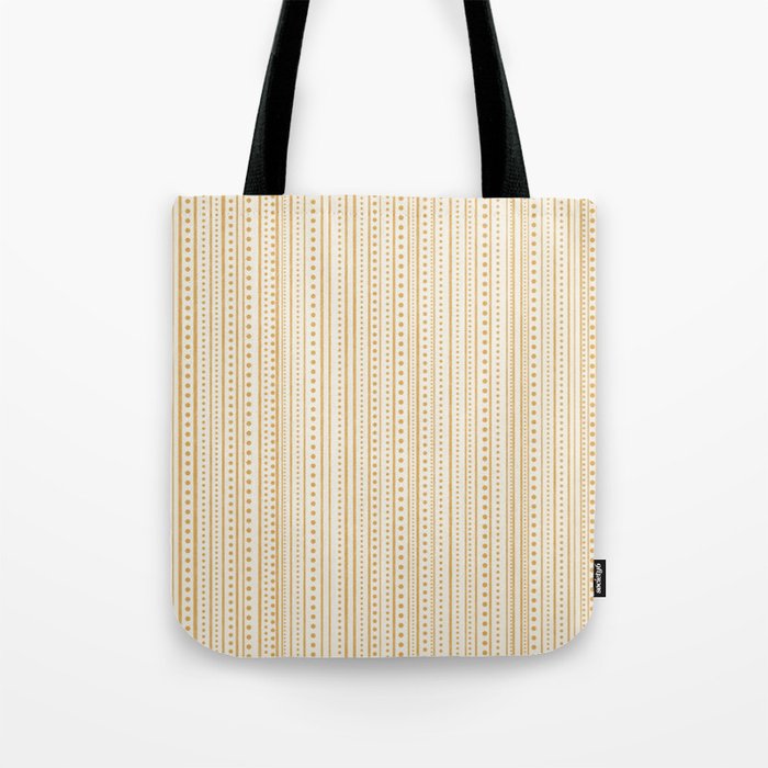 Bamako Textured Stripes and Dots Vertical Pattern in Muted Gold and Cream Tote Bag Gallery Image 1