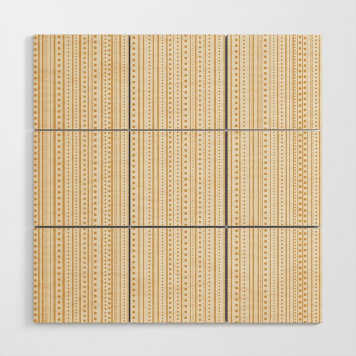 Bamako Textured Stripes and Dots Vertical Pattern in Muted Gold and Cream Wood Wall Art Gallery Image 1