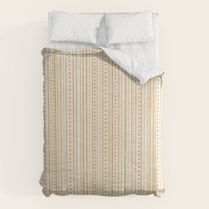 Bamako Textured Stripes and Dots Vertical Pattern in Muted Gold and Cream Comforter Gallery Image 6