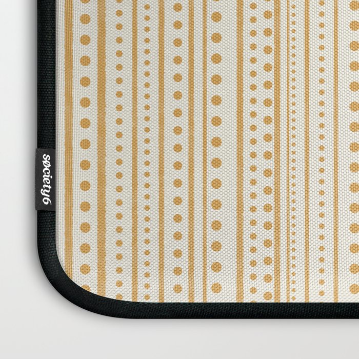 Bamako Textured Stripes and Dots Vertical Pattern in Muted Gold and Cream Laptop Sleeve Gallery Image 3