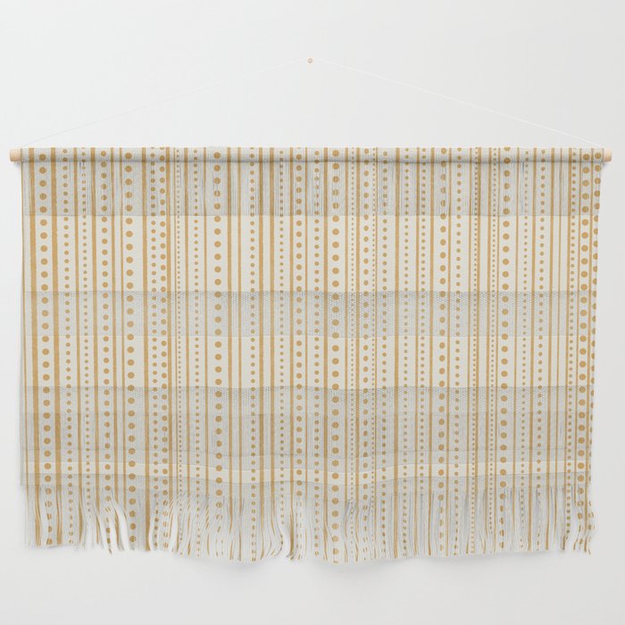 Bamako Textured Stripes and Dots Vertical Pattern in Muted Gold and Cream Wall Hanging Gallery Image 1