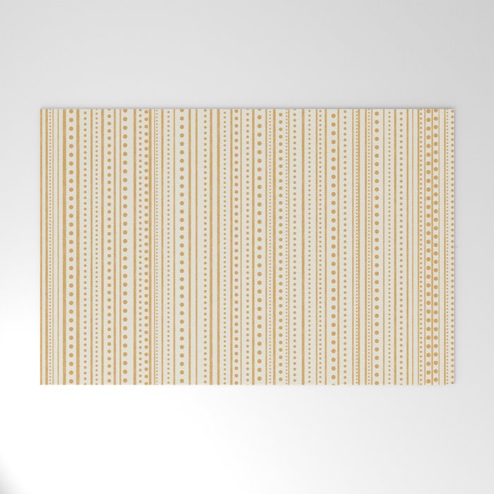 Bamako Textured Stripes and Dots Vertical Pattern in Muted Gold and Cream Welcome Mat Gallery Image 1