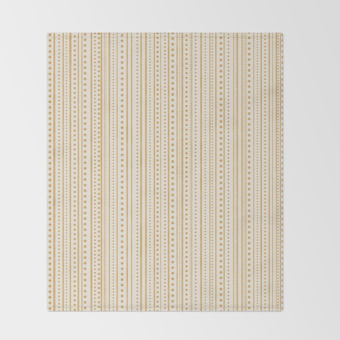 Bamako Textured Stripes and Dots Vertical Pattern in Muted Gold and Cream Throw Blanket Gallery Image 2