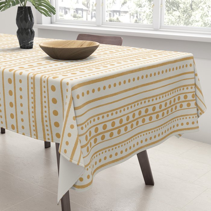 Bamako Textured Stripes and Dots Vertical Pattern in Muted Gold and Cream Tablecloth Gallery Image 3