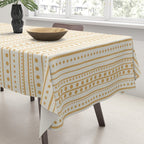Bamako Textured Stripes and Dots Vertical Pattern in Muted Gold and Cream Tablecloth Gallery Image 3