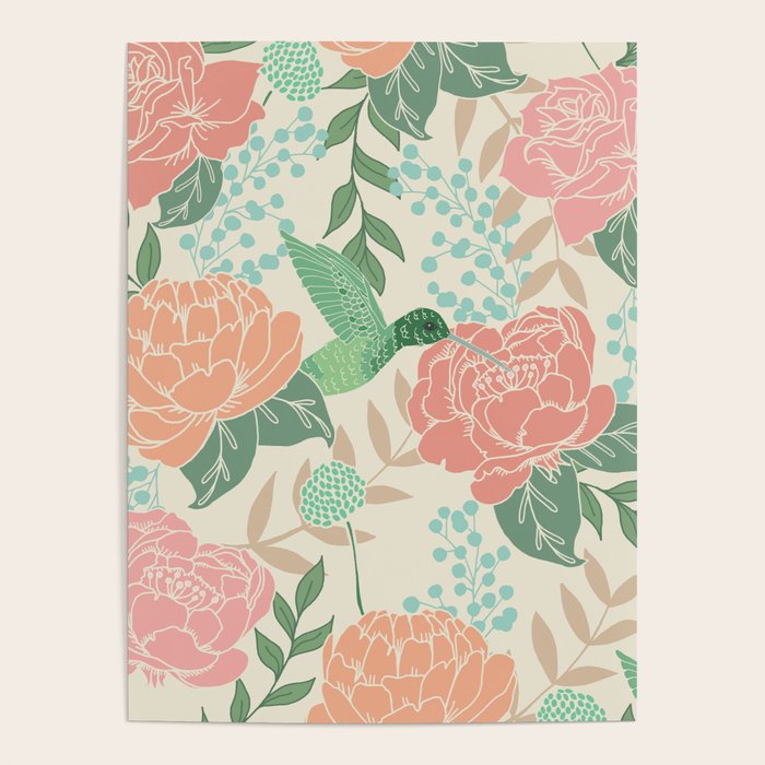 Victorian Garden with Hummingbird Poster Gallery Image 4