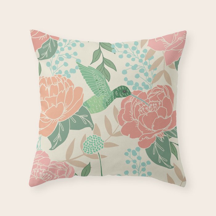 Victorian Garden with Hummingbird Throw Pillow Gallery Image 6