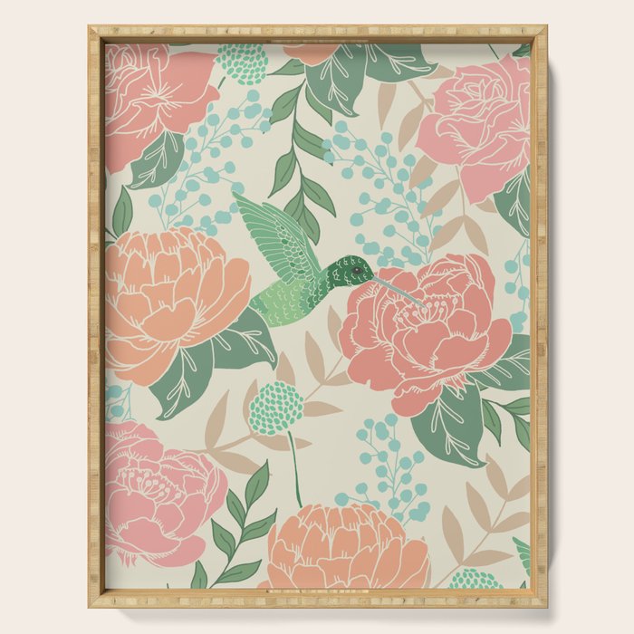 Victorian Garden with Hummingbird Serving Tray Gallery Image 1