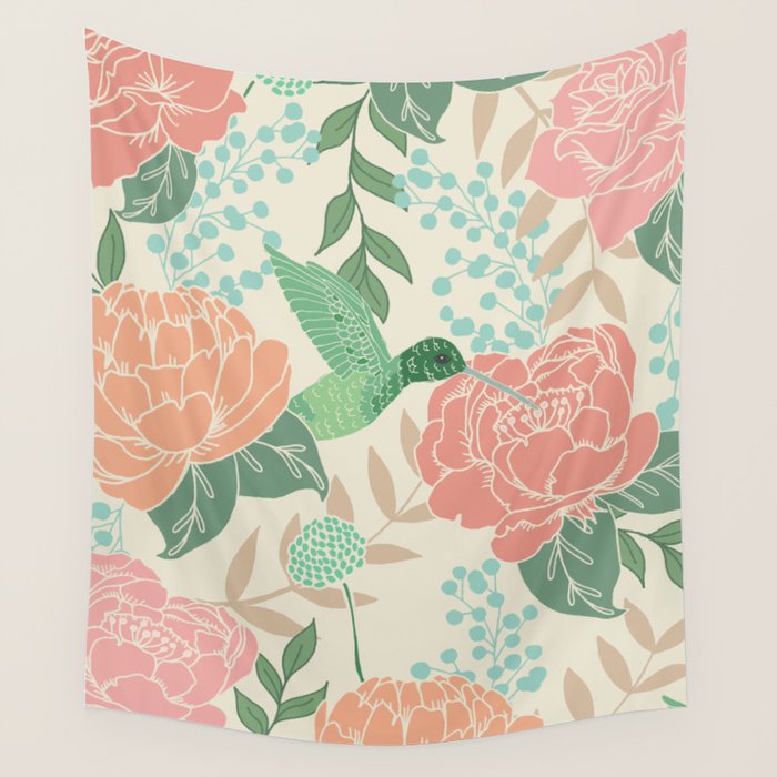 Victorian Garden with Hummingbird Wall Tapestry Gallery Image 1