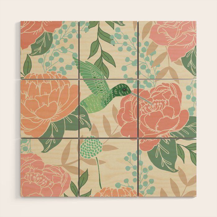 Victorian Garden with Hummingbird Wood Wall Art Gallery Image 1