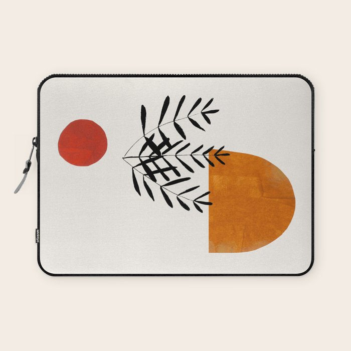 'Autumn Vine' Minimal Mid Century Abstract Shapes With Floral Plant Motif Boho Vintage Paper Collage Line Drawing Laptop Sleeve Gallery Image 1