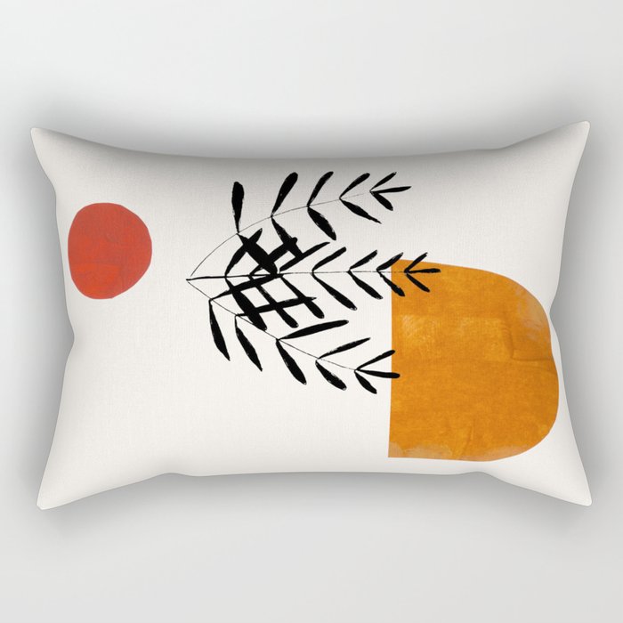 'Autumn Vine' Minimal Mid Century Abstract Shapes With Floral Plant Motif Boho Vintage Paper Collage Line Drawing Rectangular Pillow Gallery Image 2