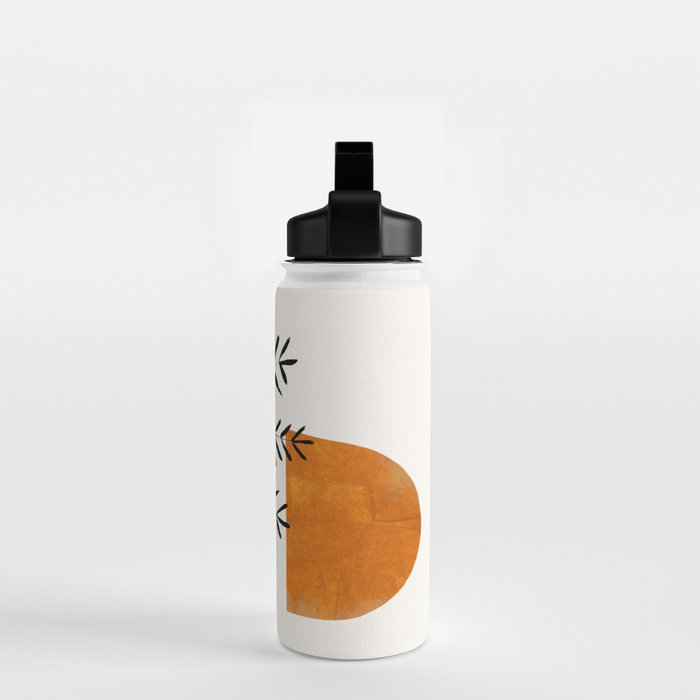 'Autumn Vine' Minimal Mid Century Abstract Shapes With Floral Plant Motif Boho Vintage Paper Collage Line Drawing Water Bottle Gallery Image 2