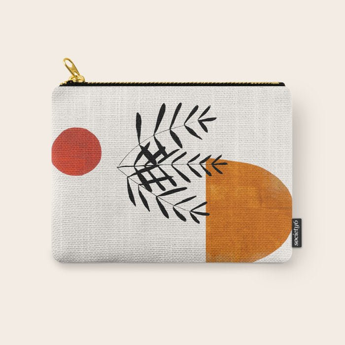 'Autumn Vine' Minimal Mid Century Abstract Shapes With Floral Plant Motif Boho Vintage Paper Collage Line Drawing Carry All Pouch Gallery Image 1