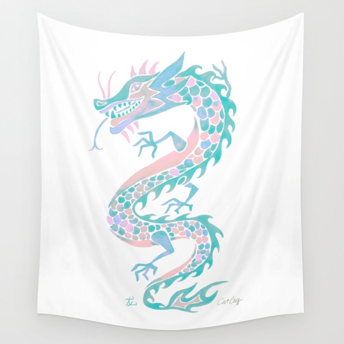 Chinese Dragon â 90s Pastel Palette Wall Tapestry Gallery Image 4
