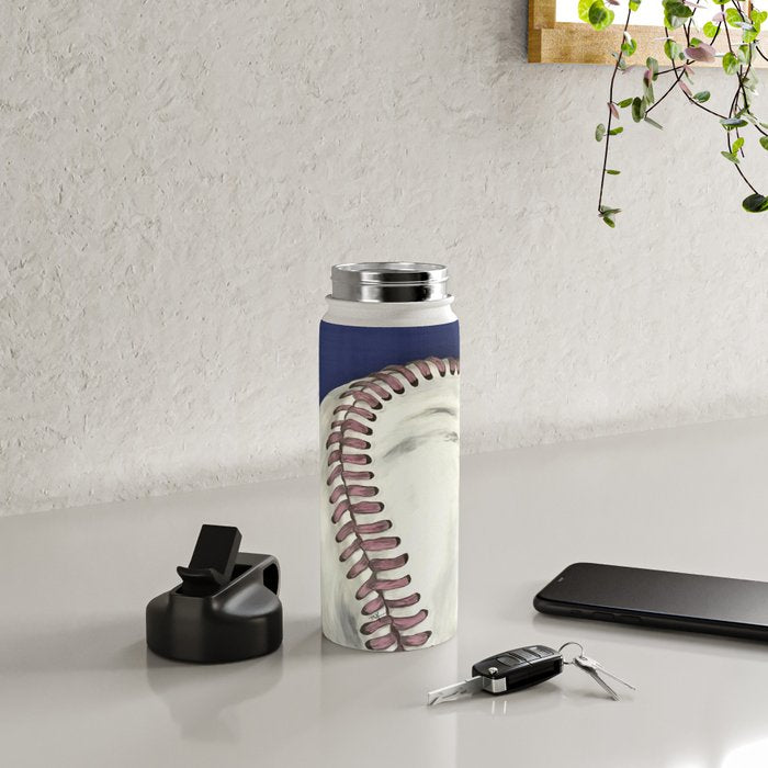 Vintage Distressed Baseball Art Navy Blue Water Bottle Gallery Image 4