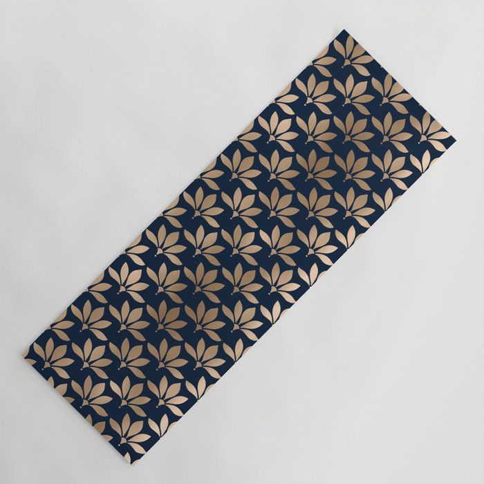 Gold and Navy Art Deco Leaf Design Yoga Mat Gallery Image 1