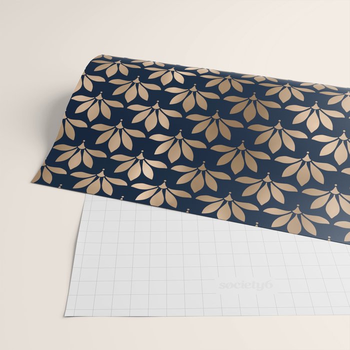 Gold and Navy Art Deco Leaf Design Wrapping Paper Gallery Image 2