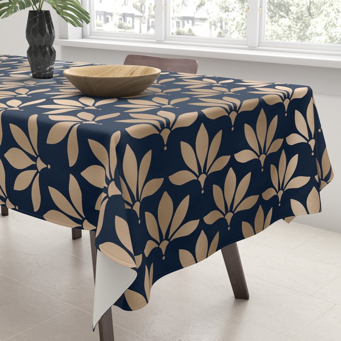 Gold and Navy Art Deco Leaf Design Tablecloth Gallery Image 3