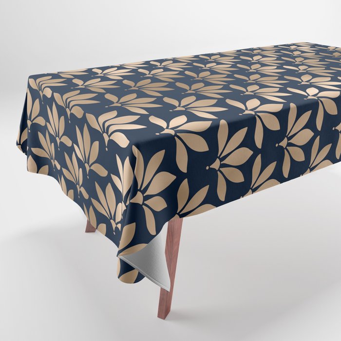 Gold and Navy Art Deco Leaf Design Tablecloth Gallery Image 1