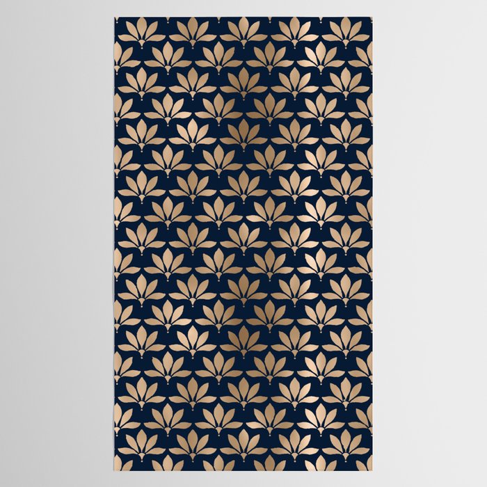 Gold and Navy Art Deco Leaf Design Tablecloth Gallery Image 2