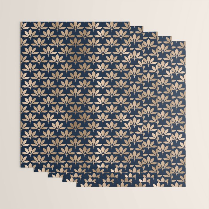 Gold and Navy Art Deco Leaf Design Wrapping Paper Gallery Image 3