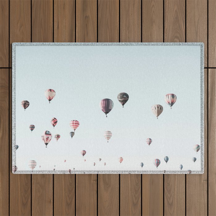Hot Air Balloons Blue Sky Outdoor Rug Gallery Image 1