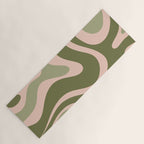 Modern Retro Liquid Swirl Abstract Pattern Sage Olive Green and Pale Blush Pink Yoga Mat Gallery Image 1