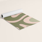 Modern Retro Liquid Swirl Abstract Pattern Sage Olive Green and Pale Blush Pink Yoga Mat Gallery Image 2