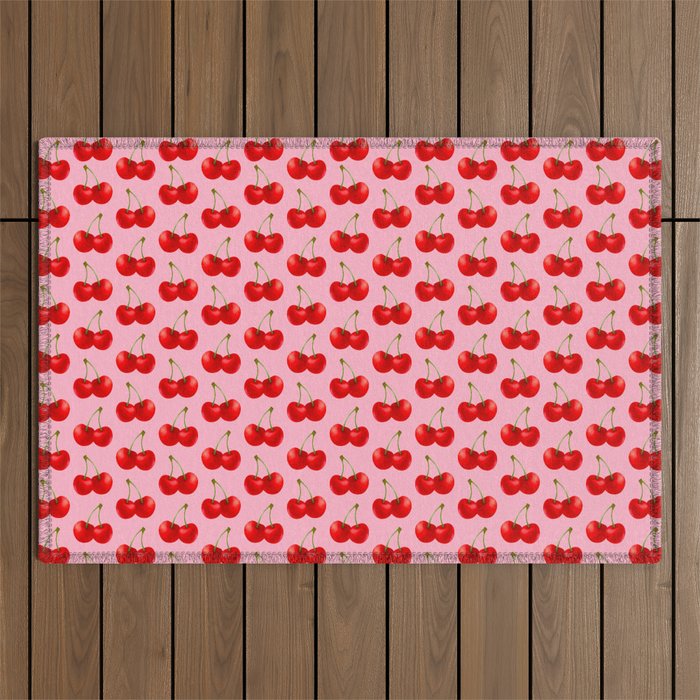 Y2K Cherries - Pink Pattern Large Outdoor Rug Gallery Image 1
