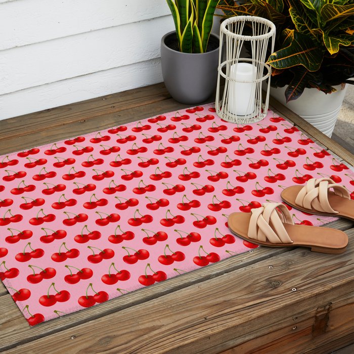 Y2K Cherries - Pink Pattern Large Outdoor Rug Gallery Image 2