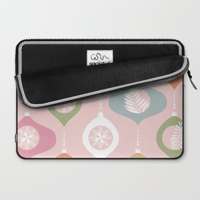 Retro Christmas Baubles Pattern on Pastel Pink Laptop Sleeve Gallery Image 2