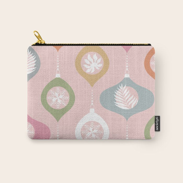 Retro Christmas Baubles Pattern on Pastel Pink Carry All Pouch Gallery Image 1