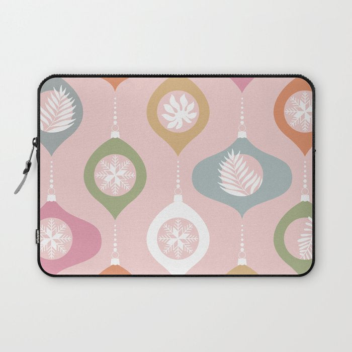 Retro Christmas Baubles Pattern on Pastel Pink Laptop Sleeve Gallery Image 1