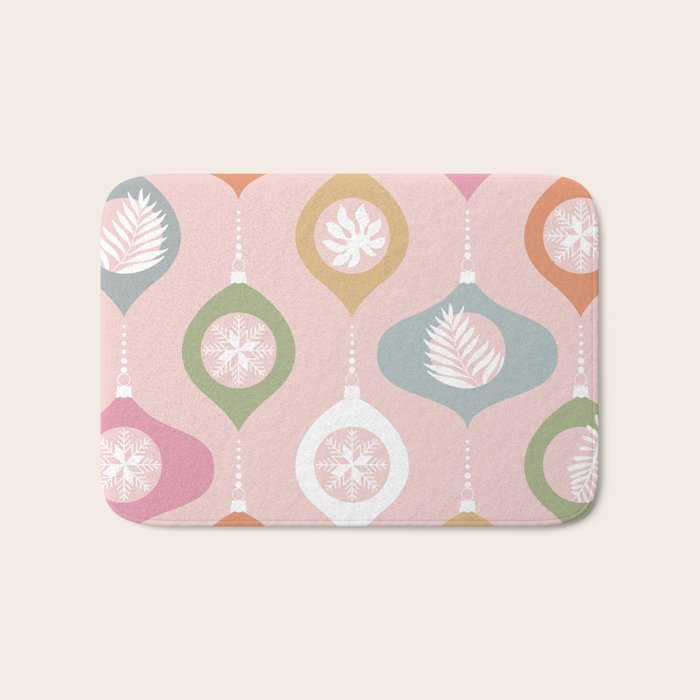Retro Christmas Baubles Pattern on Pastel Pink Bath Mat Gallery Image 1