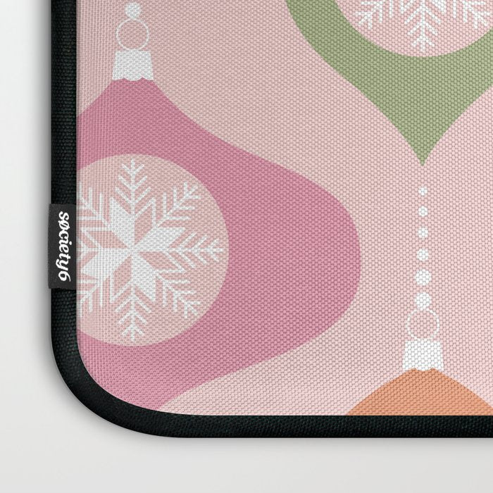 Retro Christmas Baubles Pattern on Pastel Pink Laptop Sleeve Gallery Image 3