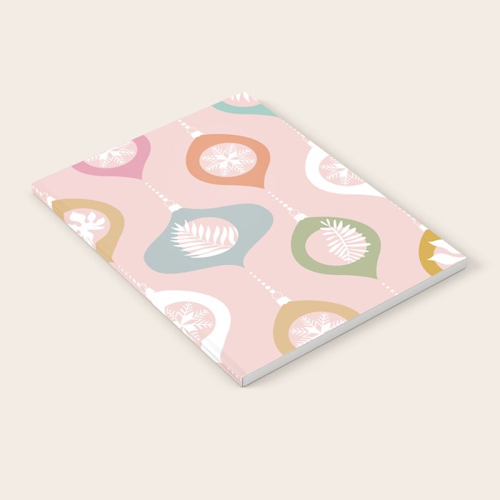 Retro Christmas Baubles Pattern on Pastel Pink Notebook Gallery Image 2