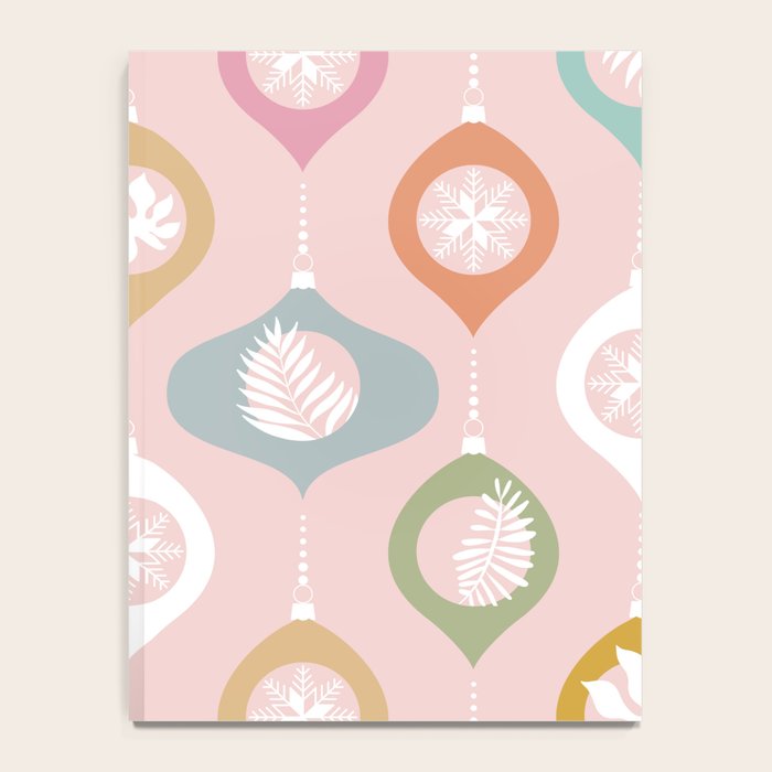 Retro Christmas Baubles Pattern on Pastel Pink Notebook Gallery Image 4