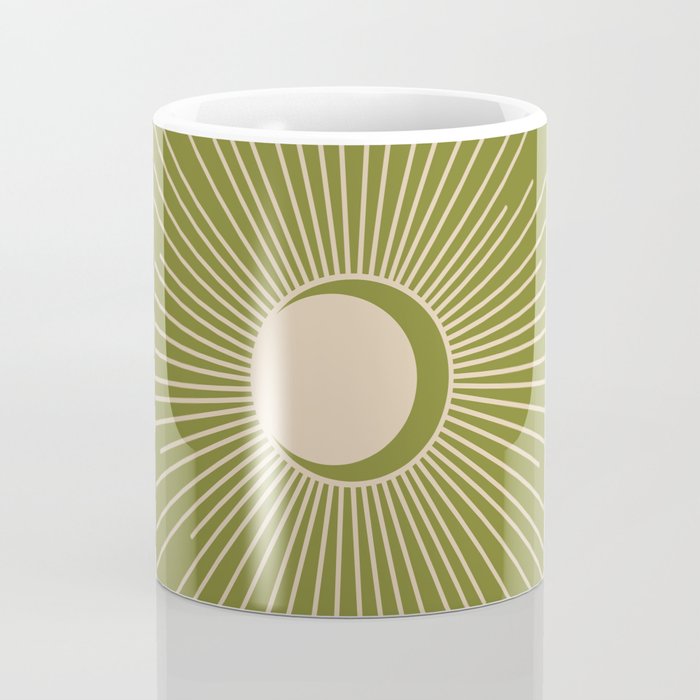 Sun and Moon - Minimalist Mid Mod Olive Green and Beige Design Coffee Mug Gallery Image 4
