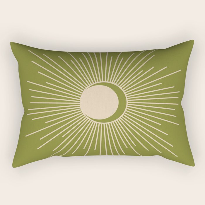 Sun and Moon - Minimalist Mid Mod Olive Green and Beige Design Rectangular Pillow Gallery Image 1