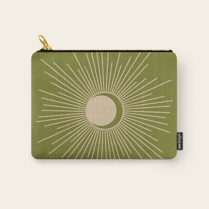 Sun and Moon - Minimalist Mid Mod Olive Green and Beige Design Carry All Pouch Gallery Image 1